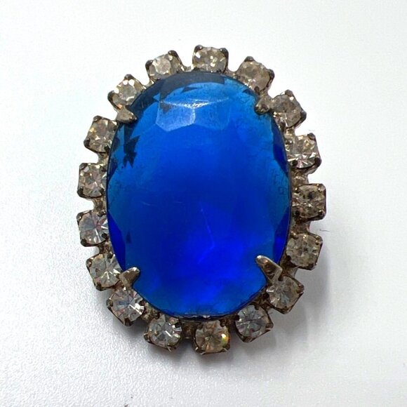 Pierced Earrings Women Blue Oval Post Silver Rhinestones - Picture 4 of 4